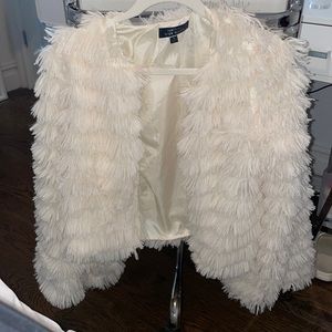 Blue Blush Faux Fur Fringe Jacket